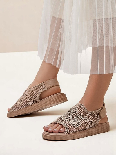 Royalfashion sieviešu Levay mežģīņotās sandales ar auduma augšdaļu