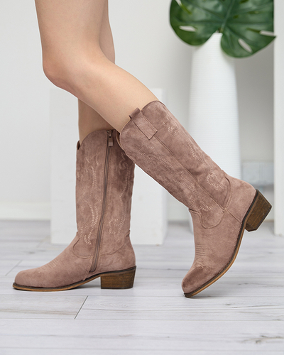 Women's mid-calf insulated boots with khaki embroidery Redarika - Footwear