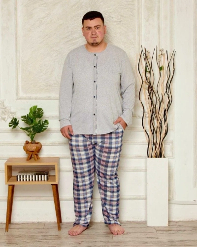 Royalfashion Kokvilnas pajama vīriešiem ar uzdruku