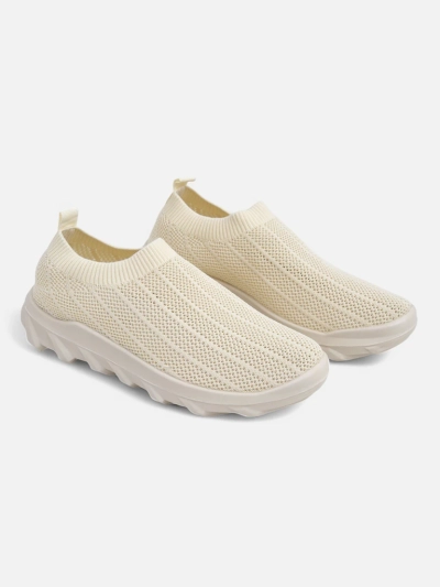 Arete Beige Women's Slip-Ons, Breathable Fabric Sneakers