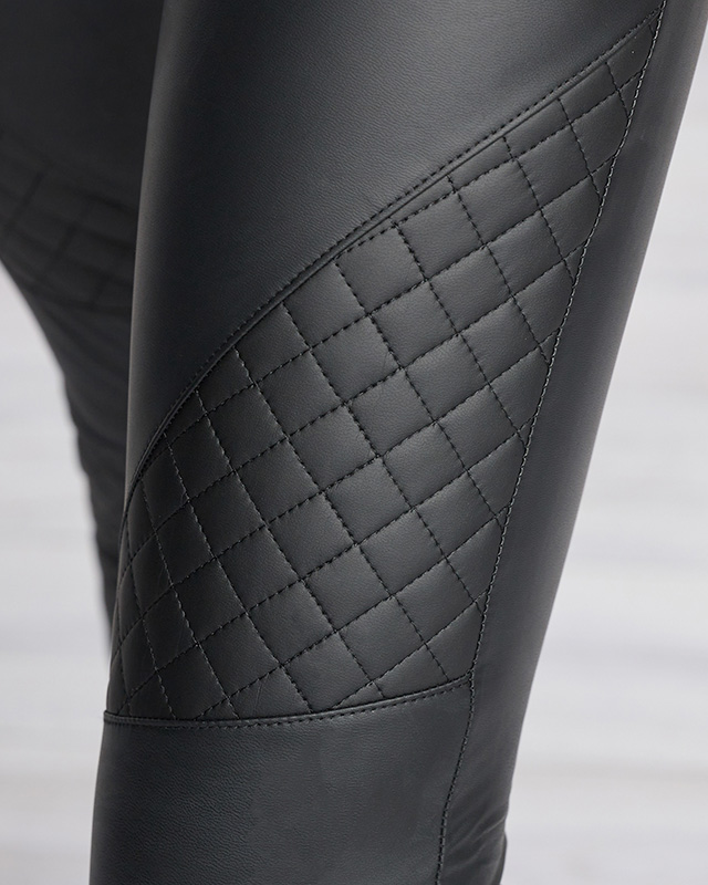 Black women's eco-leather leggings with quilted inserts - Clothing