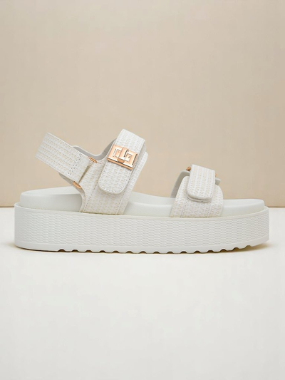 Royalfashion Kallisto – Baltas sieviešu sandales uz platformas, ekoloģiskā āda