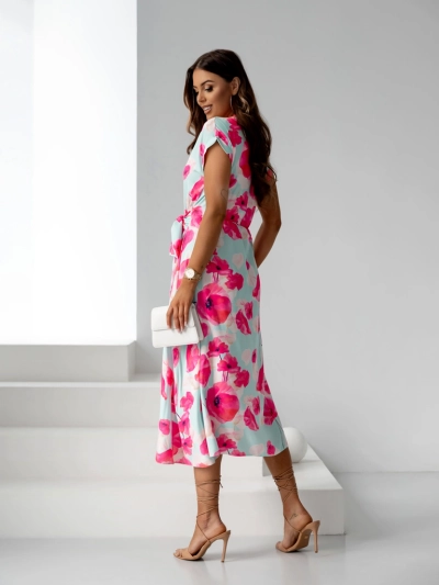 Royalfashion Women's midi dress with short sleeves, wrap neckline in spring flowers