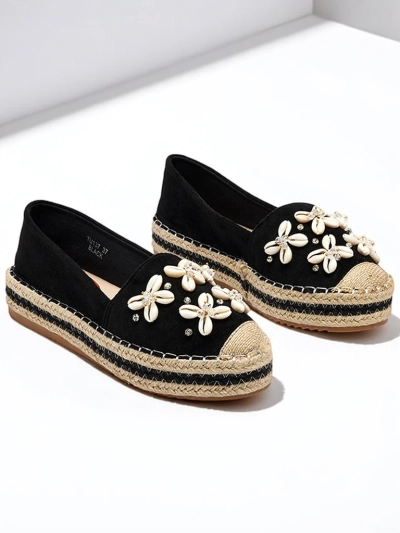 Melnas sieviešu espadrilas uz platformas ar dekorācijām Izira - Apavi