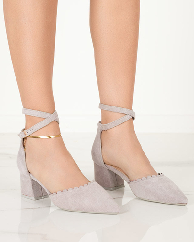 OUTLET Gray eco-suede women's sandals on the Ametis post - Footwear