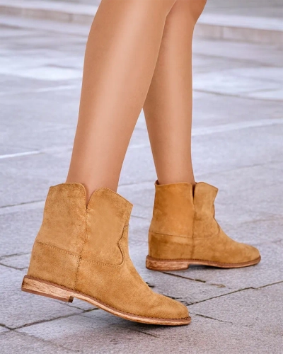 Royalfashion Boots cowboy style on covered wedge Blueston