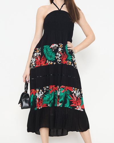 Women's black floral midi dress - Clothing