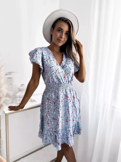 Royalfashion Blue women's mini dress with floral motif