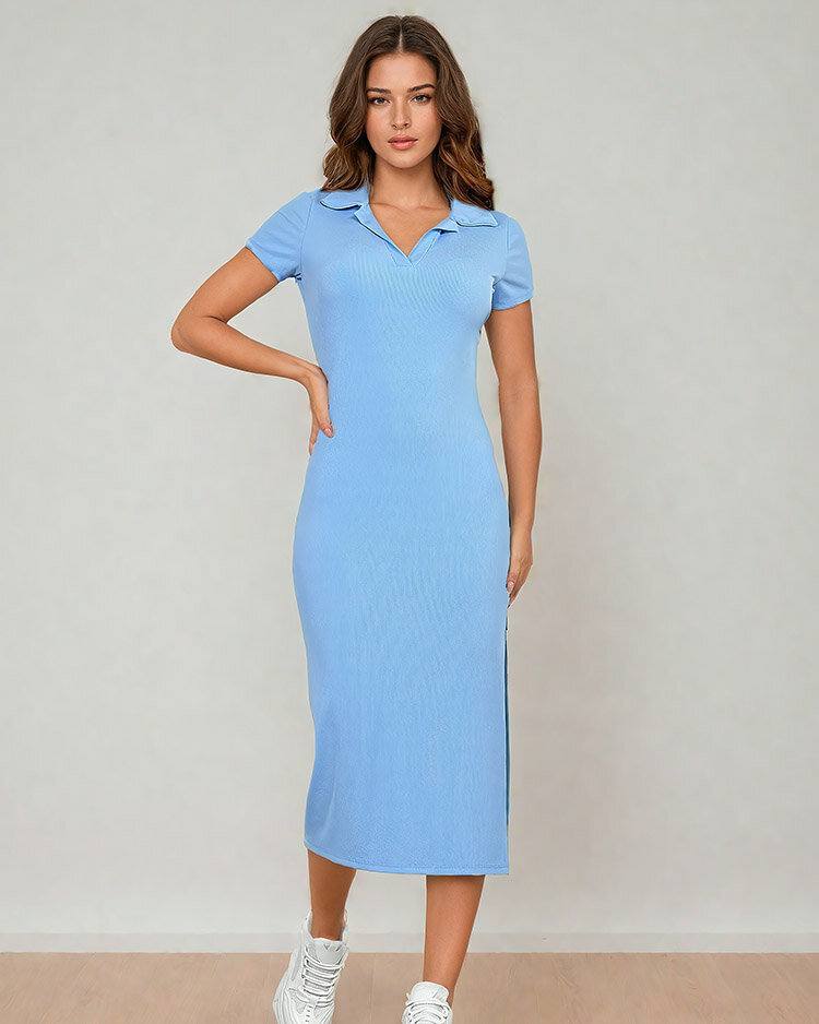 Royalfashion Sieviešu midi kleita ar apkakli