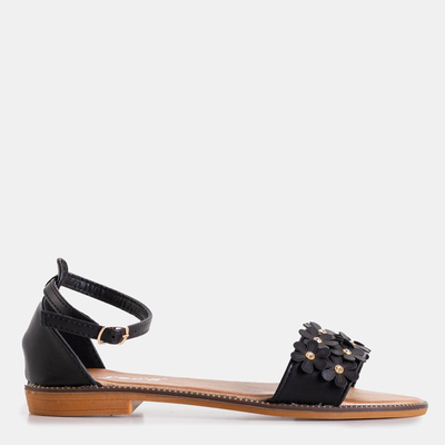 Black women's sandals with Rafana flowers - shoes