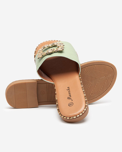 OUTLET Green elegant women's slippers with golden ornament Meriso - Footwear