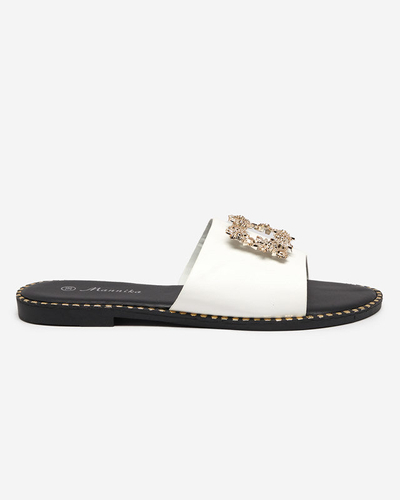 OUTLET Elegant white women's slippers with golden decoration Meriso - Footwear