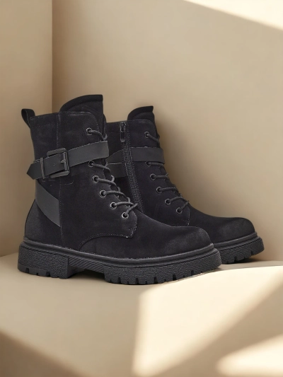 Black women's worker-style ankle boots Miros