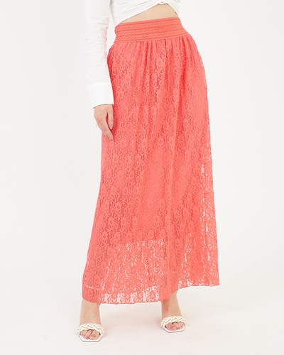 Women's coral lace midi skirt - Clothing