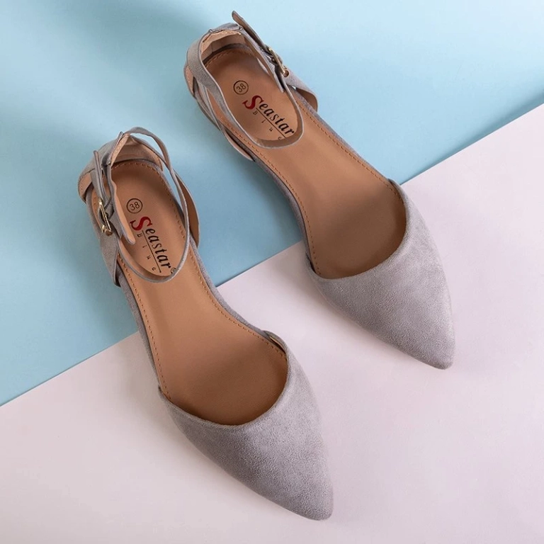 OUTLET Gray women's ballerinas with flat heels Dilerma - Shoes