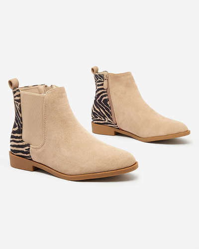 Royalfashion Beige women's boots with Dercozea print