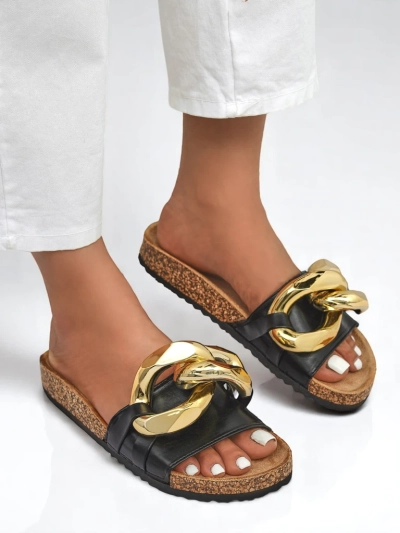 Royalfashion Black women's flip-flops with Sofig decoration