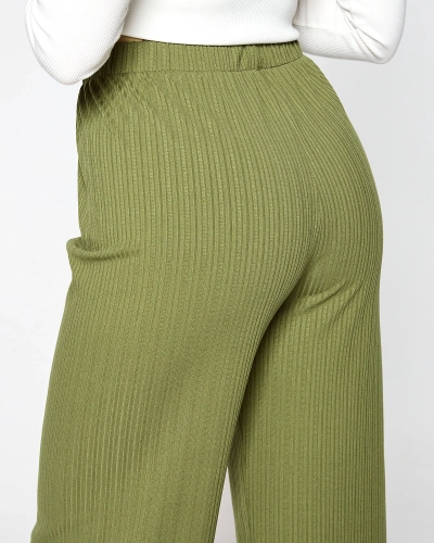 Green women's wide ribbed pants - Clothing