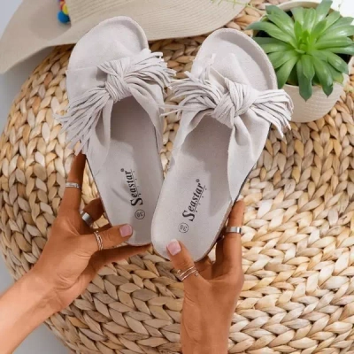 OUTLET Beige women's Amassa fringed slippers - Footwear