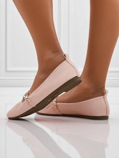 Pink Callista eco-leather ballet flats with a chain - stylish for spring and summer