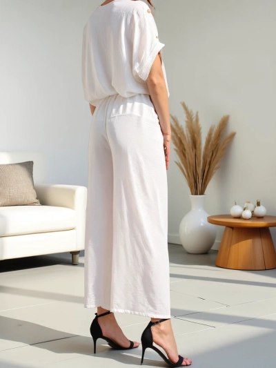 Royalfashion Женский Casual комплект с коротким рукавом и широкими брюками