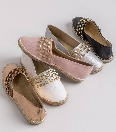 Silver women's espadrilles with Anchu studs - Footwear 1