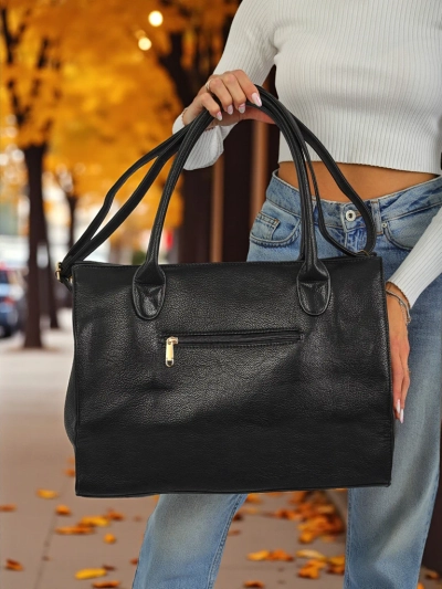 Torba białogłowskô Aristea Nero czôrnô skóra ekologicznô 41x31 elegantnô
