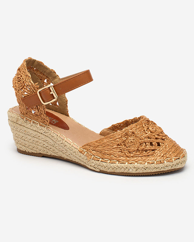 Royalfashion Braided women's sandals on heels in camel color Gluzja