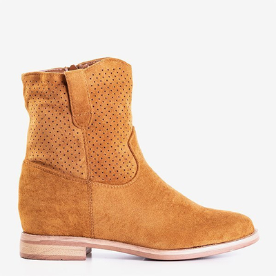 Brown cowboy boots on a covered wedge Taize - Footwear