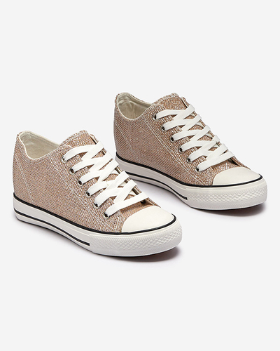 Золотые женские кеды на скрытом якоре с блестящей нитью Seggat- Footwear