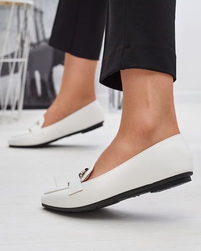 Women's white moccasins with a decorated square toe Torisa - Footwear