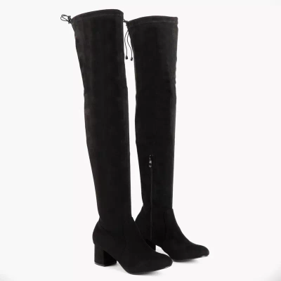 OUTLET Black eco-suede over the knee boots Khalo - Shoes