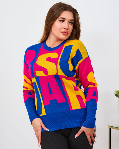 Royalfashion Brūns un zils sieviešu džemperis ar burtiem