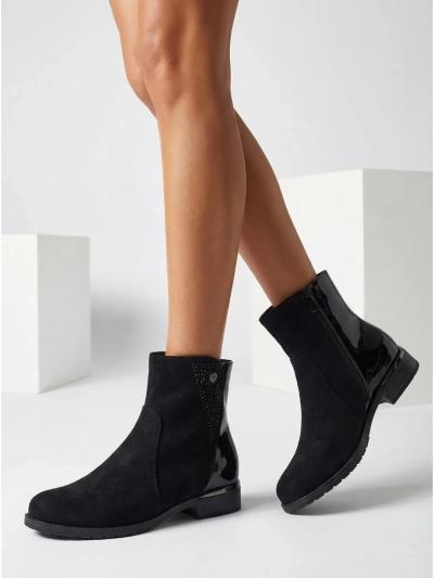Suede ankle boots made of eco-suede with patent leather inserts Kelmo