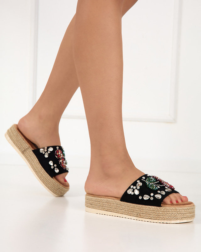 Black women's slippers with Stevoa stones - Footwear
