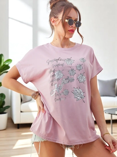 Женская хлопковая футболка Royalfashion с листьями