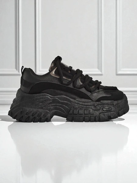 Aurelia Nero - Sneakers Chunky da Donna in Pelle Ecologica Nera 6,5 cm