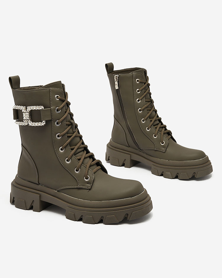 Royalfashion Women's lace-up boots in khaki color Cefitity