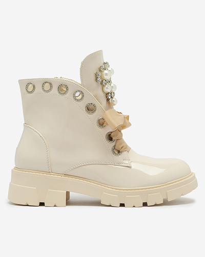 Женские сапоги-багги из лакированной кожи бежевого цвета Oselfo- Footwear