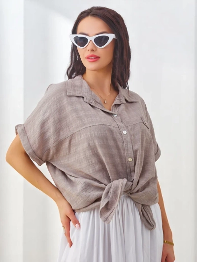 Royalfashion Women's cotton shirt with embossing and short sleeves