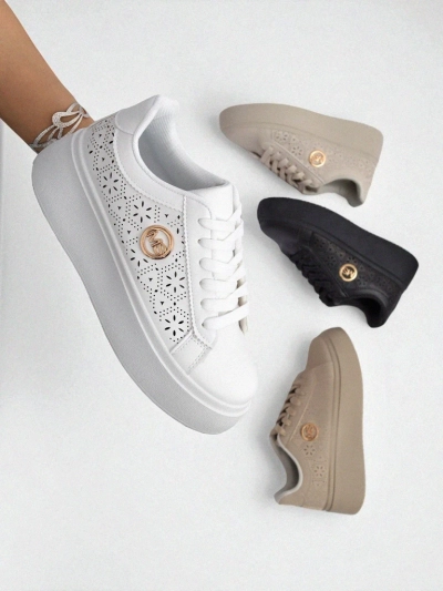Aelia Royalfashion women's platform sneakers white openwork ecru