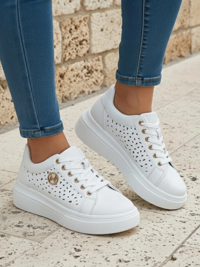Sneakers da donna Calista Bianco in pelle ecologica, traforate, primaverili 4,5 cm
