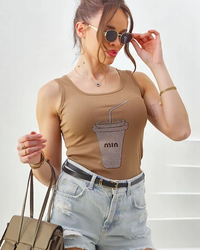 Royalfashion Women's cotton top with straps and rhinestone cup