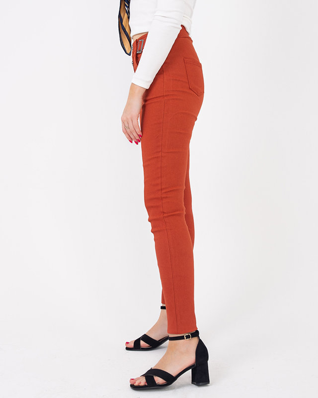 Brown women's fabric treggings with decorative buttons - Clothing