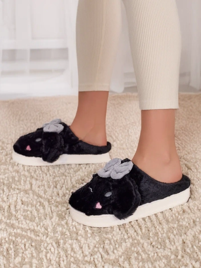 Royalfashion Women's fur slippers with a bow Savos