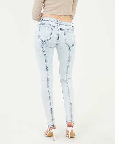 Blue women's skinny jeans with zippers - Clothing