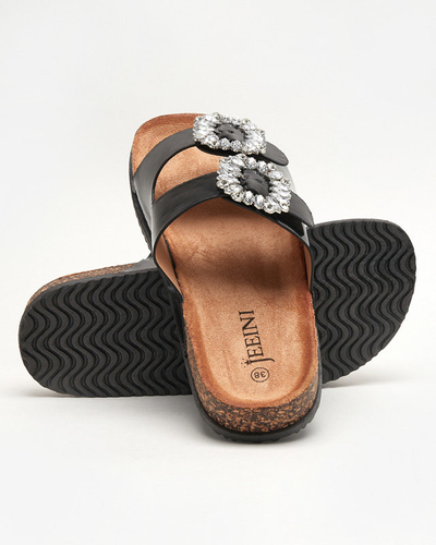 Black women's slippers with decorated clasps Olimika - Footwear