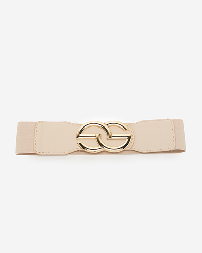 Beige elastic belt with a large golden buckle - Accessories