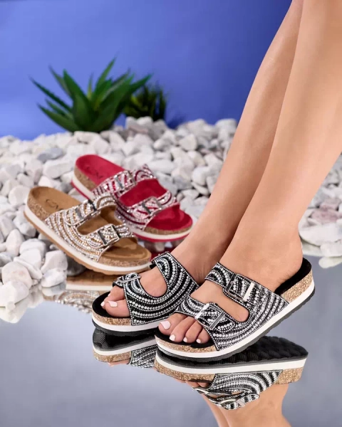 Sieviešu čības ar kubisko cirkoniju melnā krāsā Lalud-Footwear