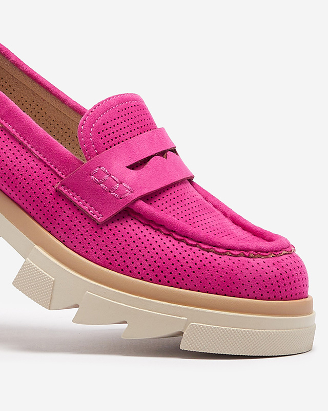 Fuchsia women's openwork moccasins on a solid sole Ejina - Footwear